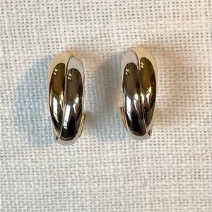 14 Karat Solid Gold Two-Tone Semi Hoop Earrings